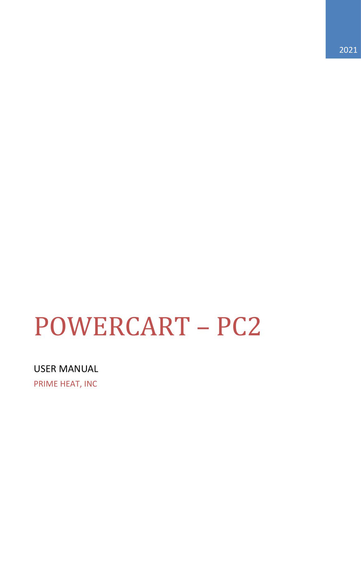 Cover page of Powercart – PC2 user manual by Prime Heat, Inc.