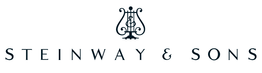"Steinway & Sons logo with a stylized lyre emblem."